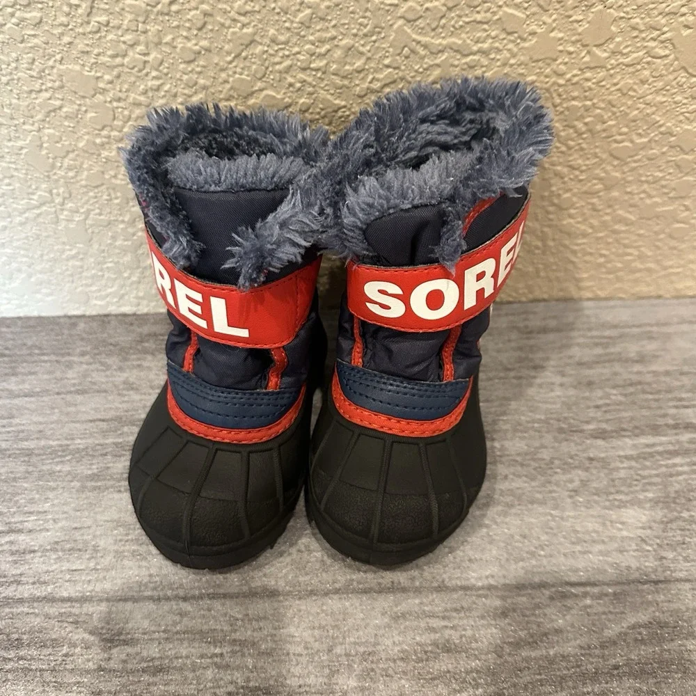 Sorel Toddler Commander Snow Boots Size 5 US Toddler Blue Red Hook And Loop